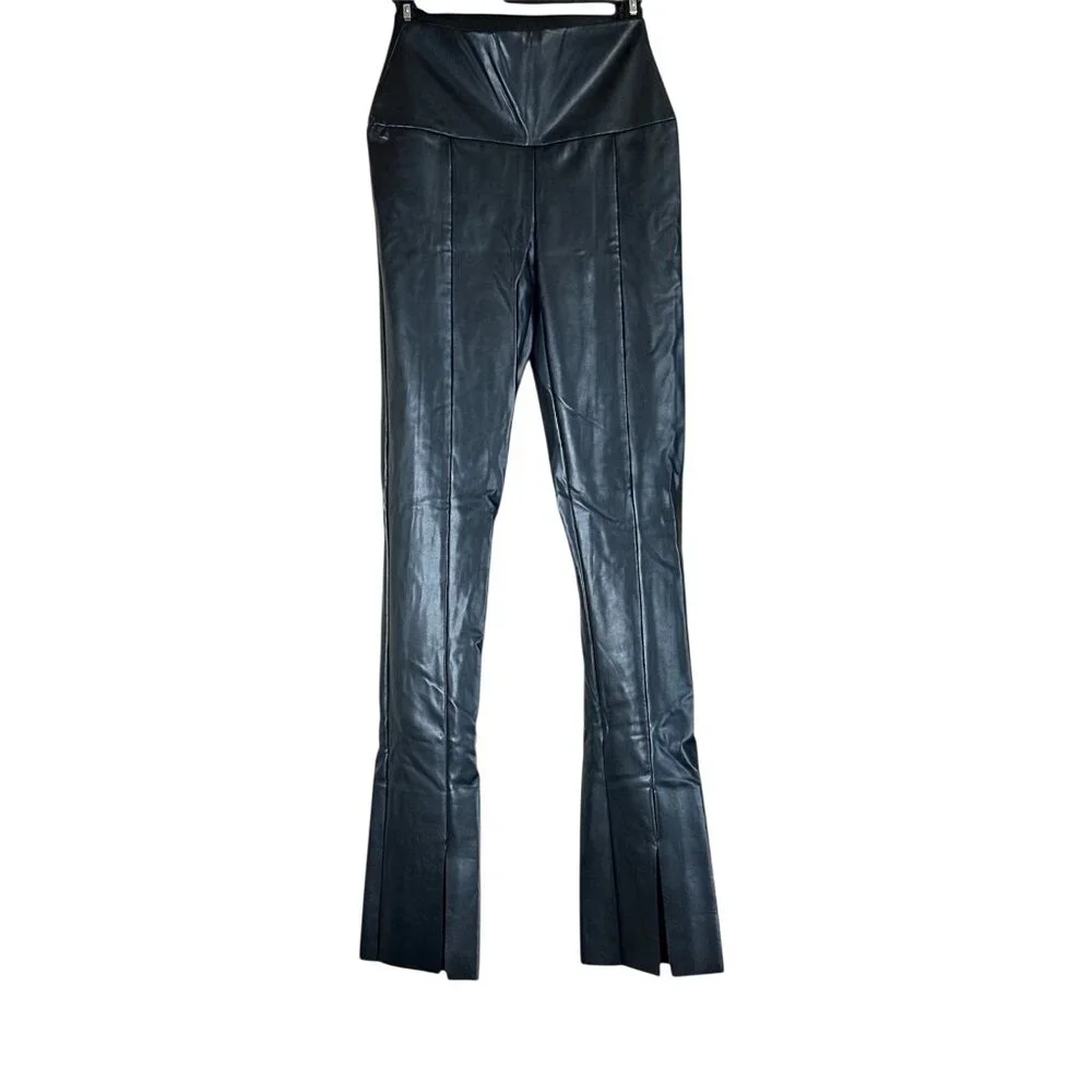 Norma Kamali Black High-Waist Faux Leather Split-Leg Leggings - Picture 5 of 16